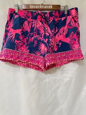 Lilly Pulitzer L Navy & Hot Pink Tropical Drawstring Shorts